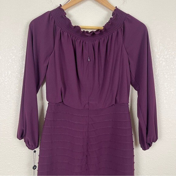 Adrianna Papell Matte Jersey Smocked Pin-tuck Night Plum‎ Dress Size 6 Women - Picture 9 of 14
